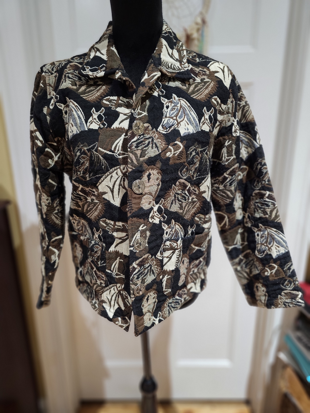 Jane Ashley Brown Black Cream Horse Print Jacket